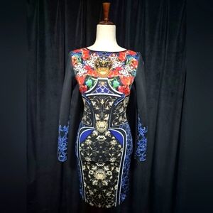 Clover Canyon Black and Blue Floral Long Sleeve Dress